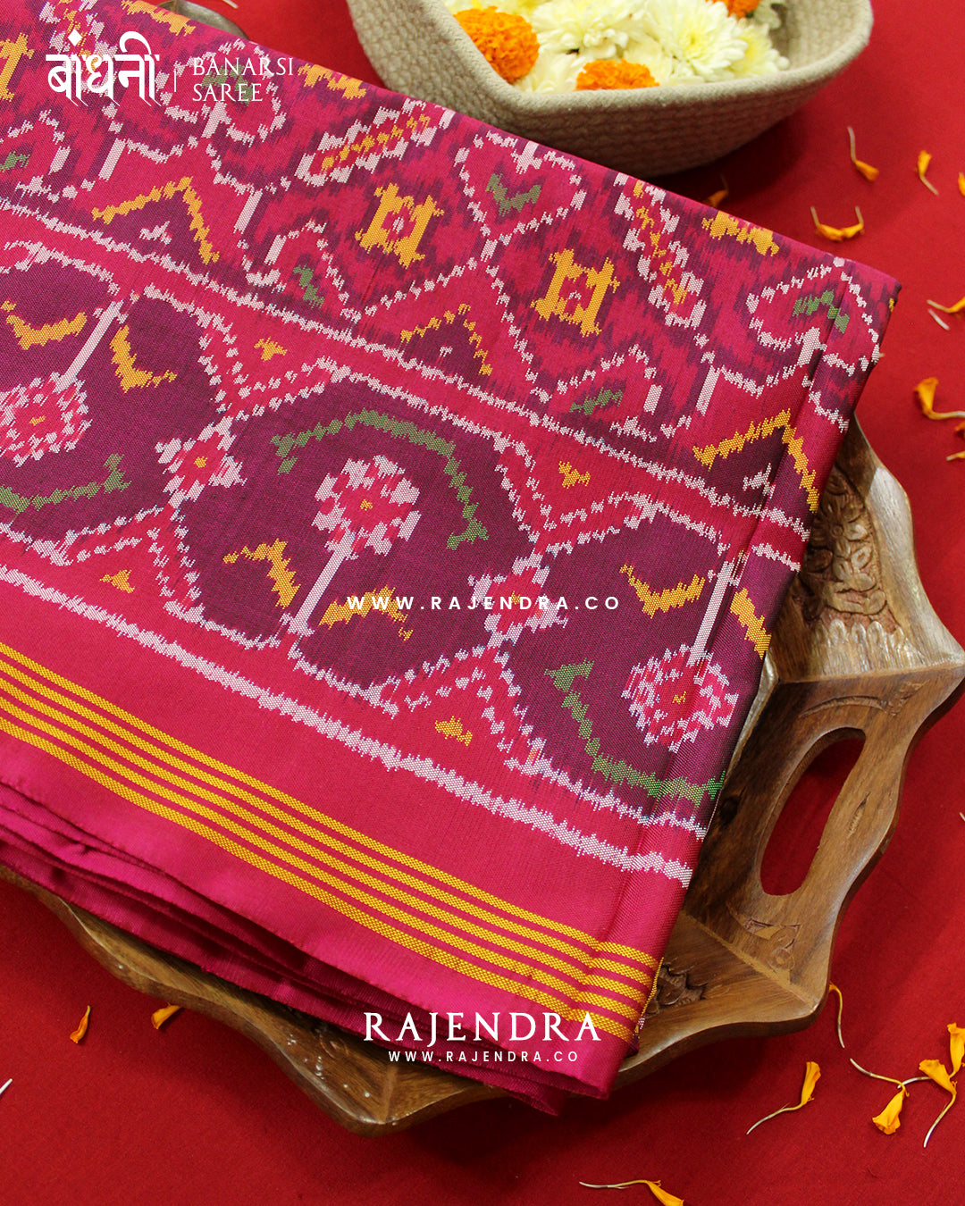 Traditional Manekchowk Design Pink Semi Double Ikat Rajkot Patola Saree