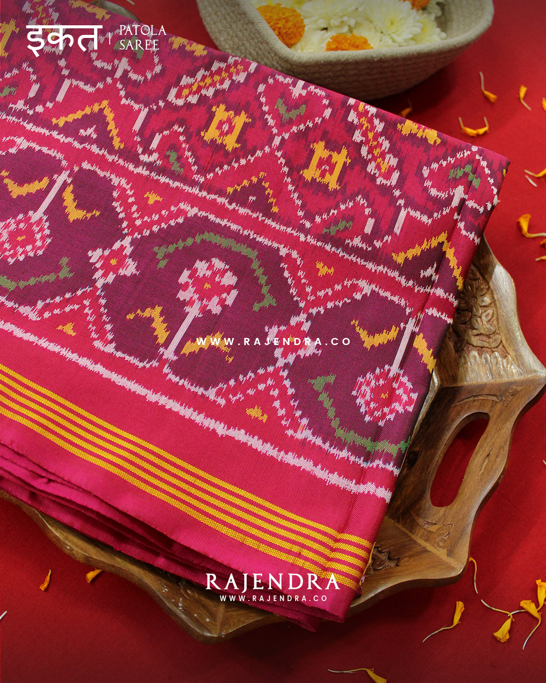 Traditional Manekchowk Design Pink Semi Double Ikat Rajkot Patola Saree
