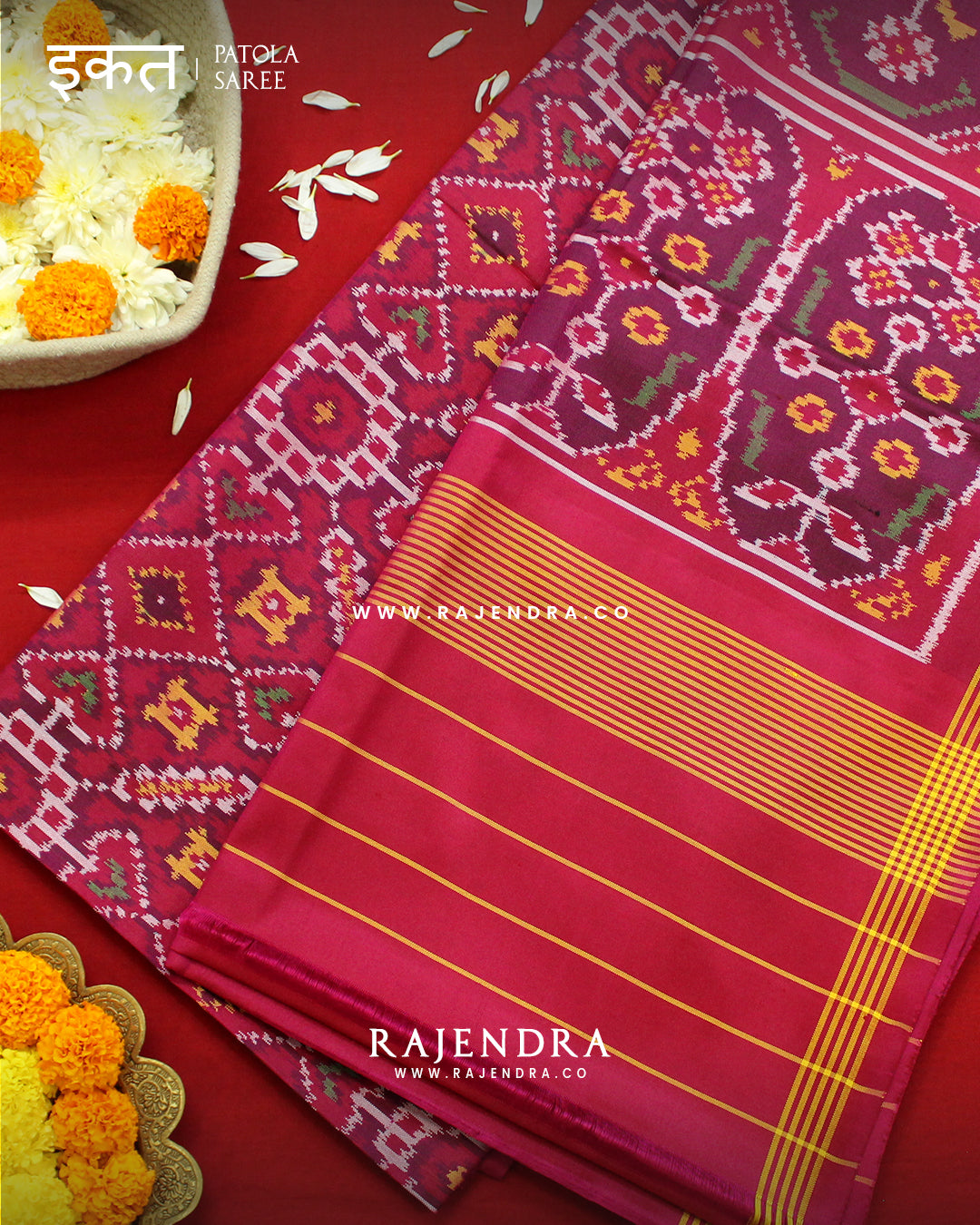 Traditional Manekchowk Design Pink Semi Double Ikat Rajkot Patola Saree