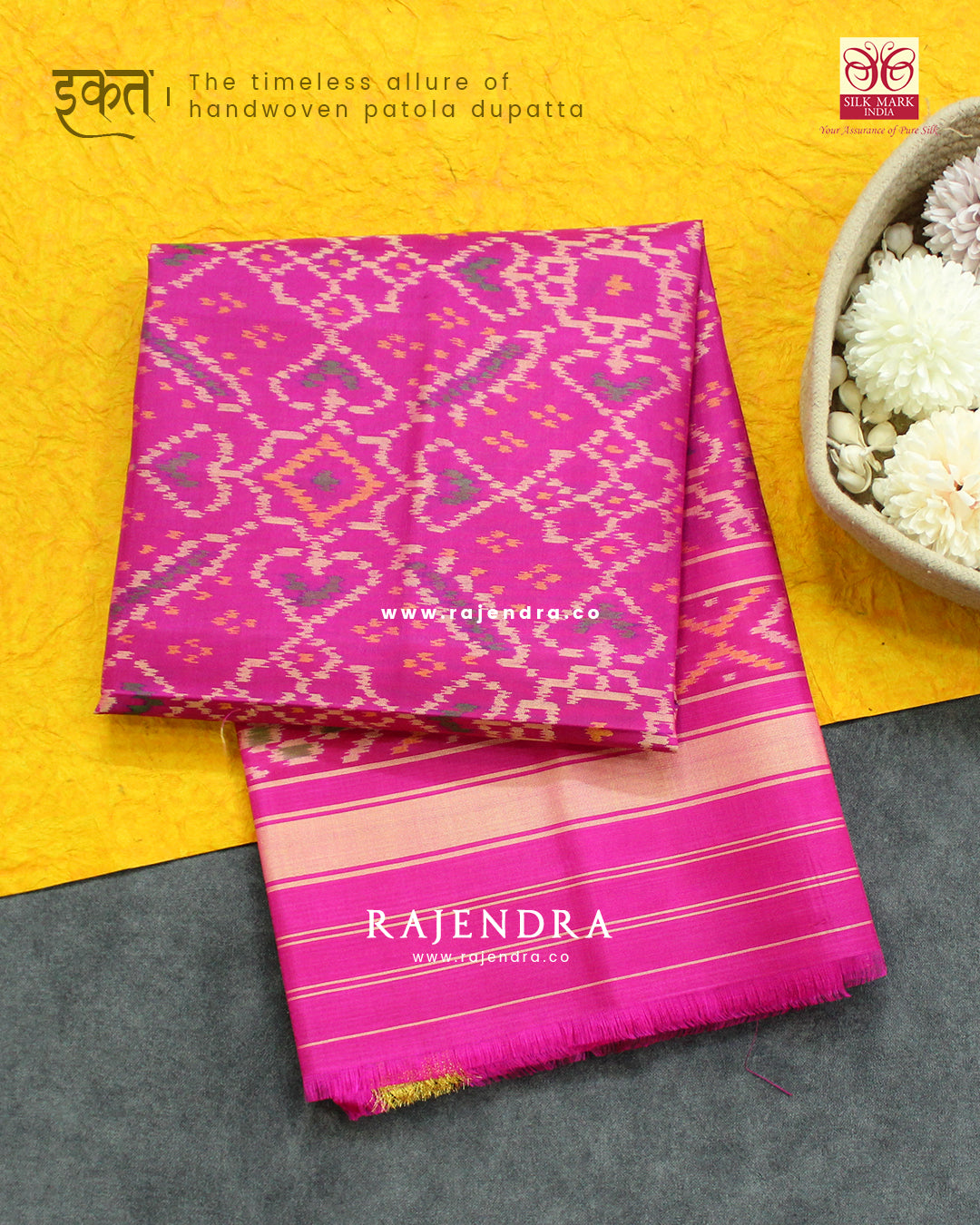Traditional Manekchowk Design Pink Single Ikat Rajkot Patola Dupatta