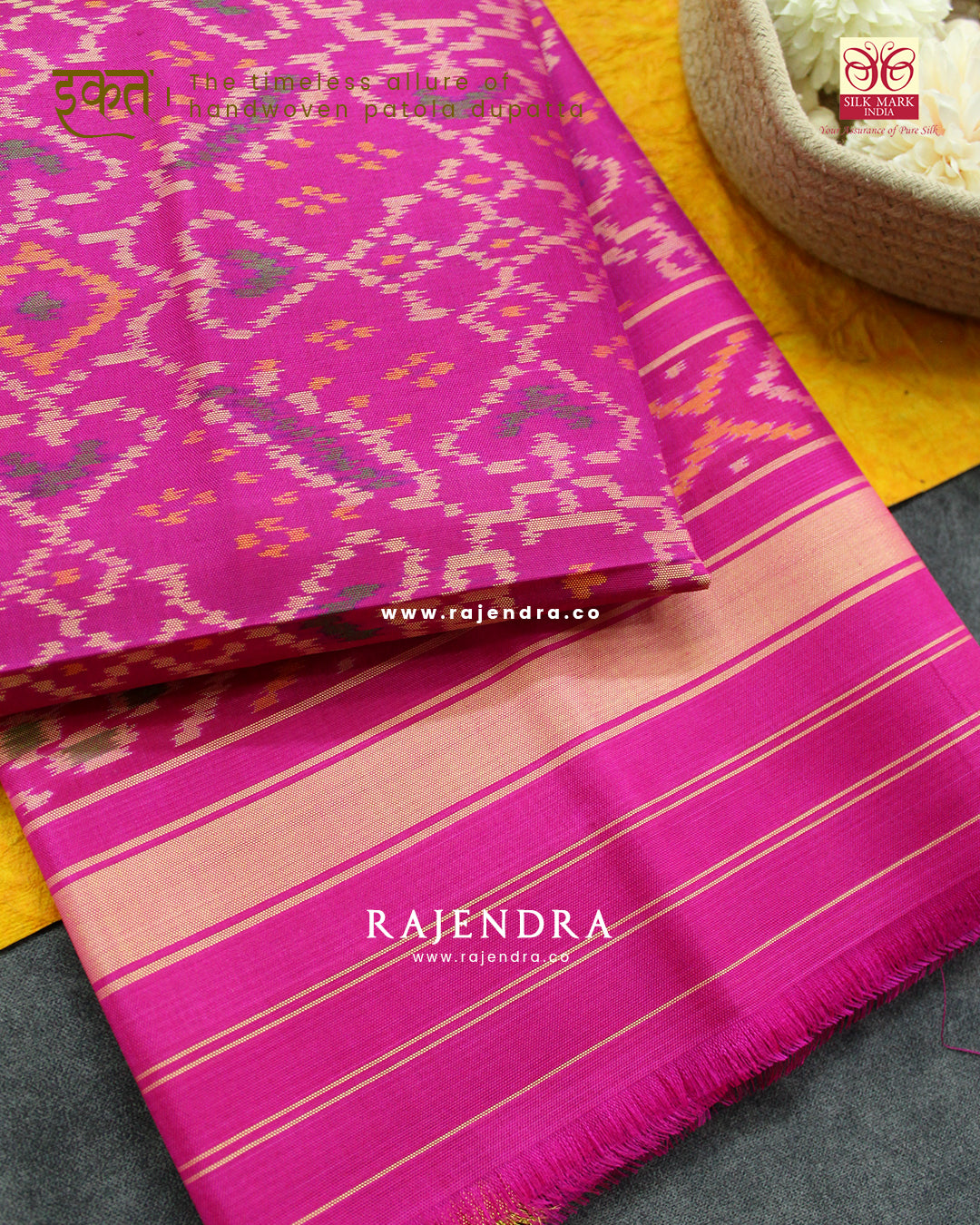 Traditional Manekchowk Design Pink Single Ikat Rajkot Patola Dupatta