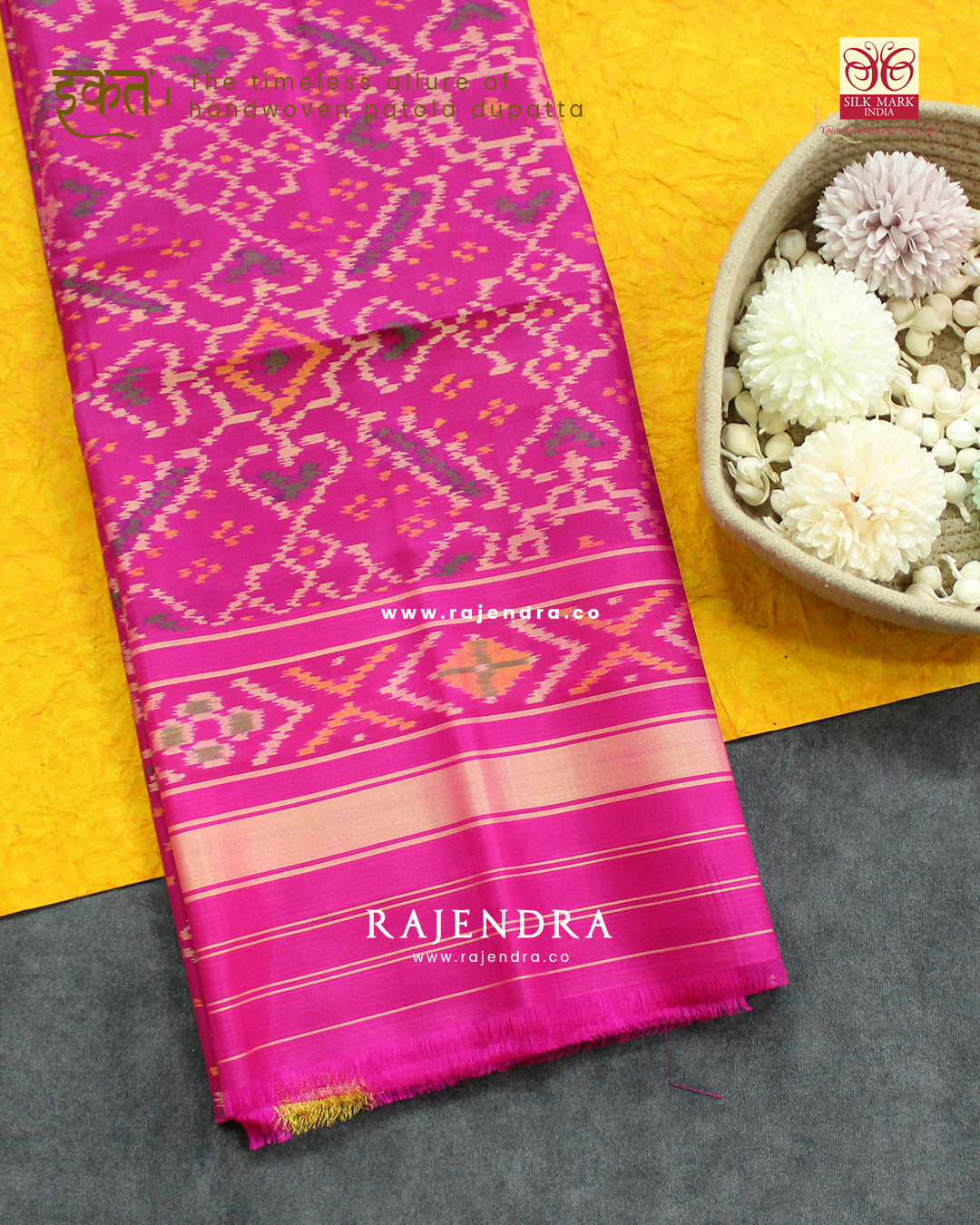 Traditional Manekchowk Design Pink Single Ikat Rajkot Patola Dupatta