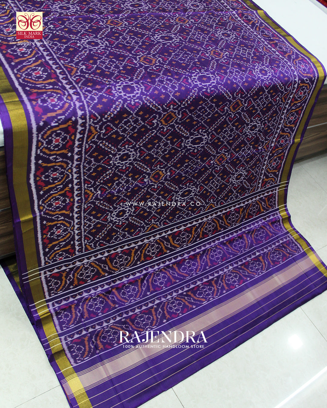 Traditional Manekchowk Design Purple Single Ikat Rajkot Patola Saree