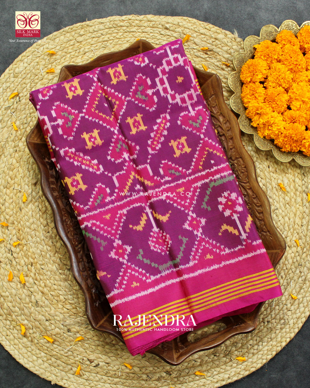 Handwoven Manekchowk Bhat Semi Double Ikkat Rajkot Patola Saree