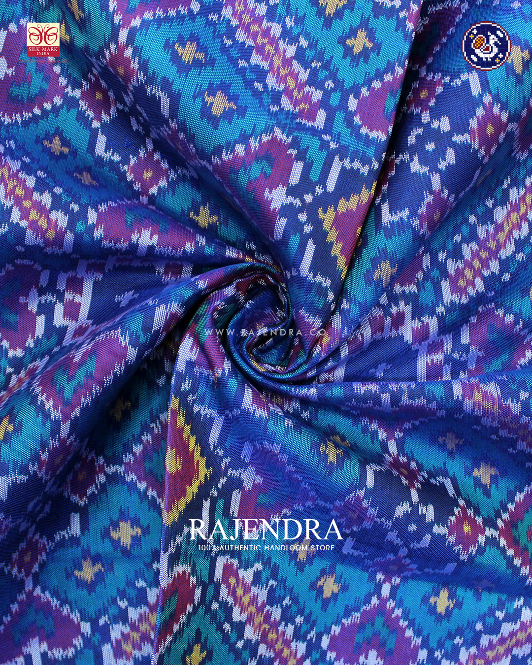 Traditional Manekchowk Design Red and Blue Ikat Rajkot Patola Dupatta