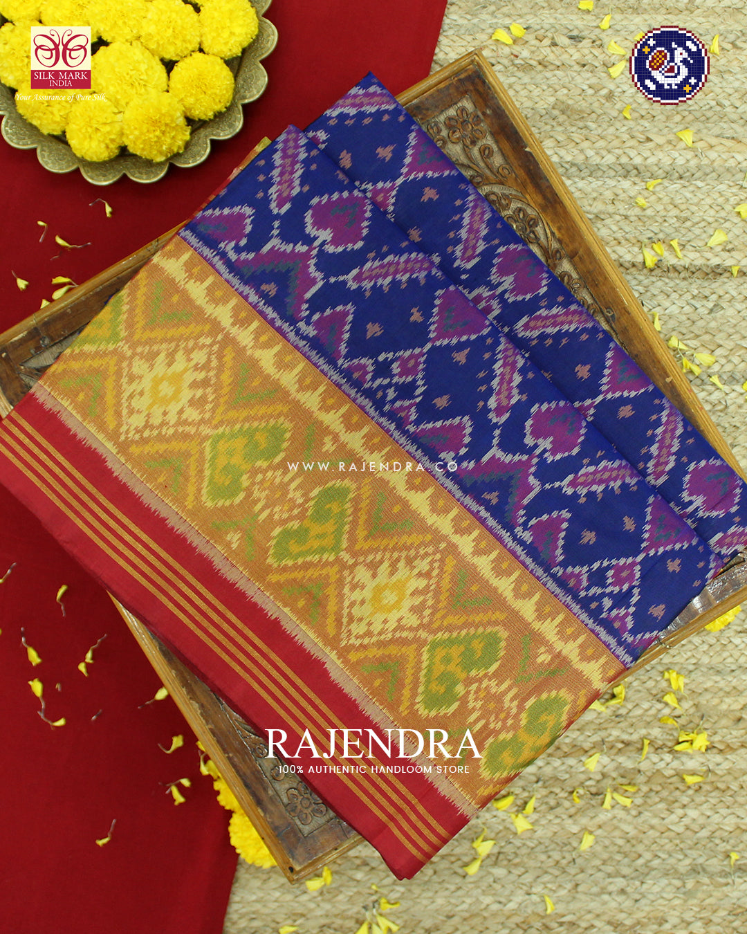 Traditional ManekchowkDesign Red and Blue Rajkot Patola Saree