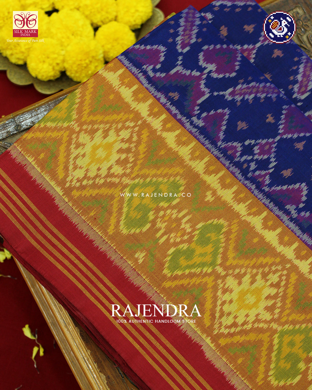 Traditional ManekchowkDesign Red and Blue Rajkot Patola Saree