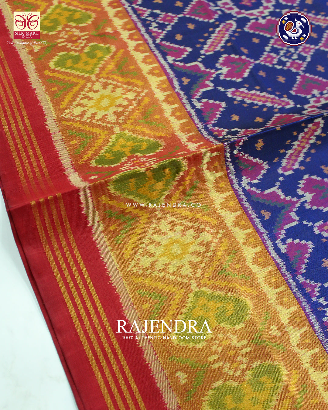 Traditional ManekchowkDesign Red and Blue Rajkot Patola Saree