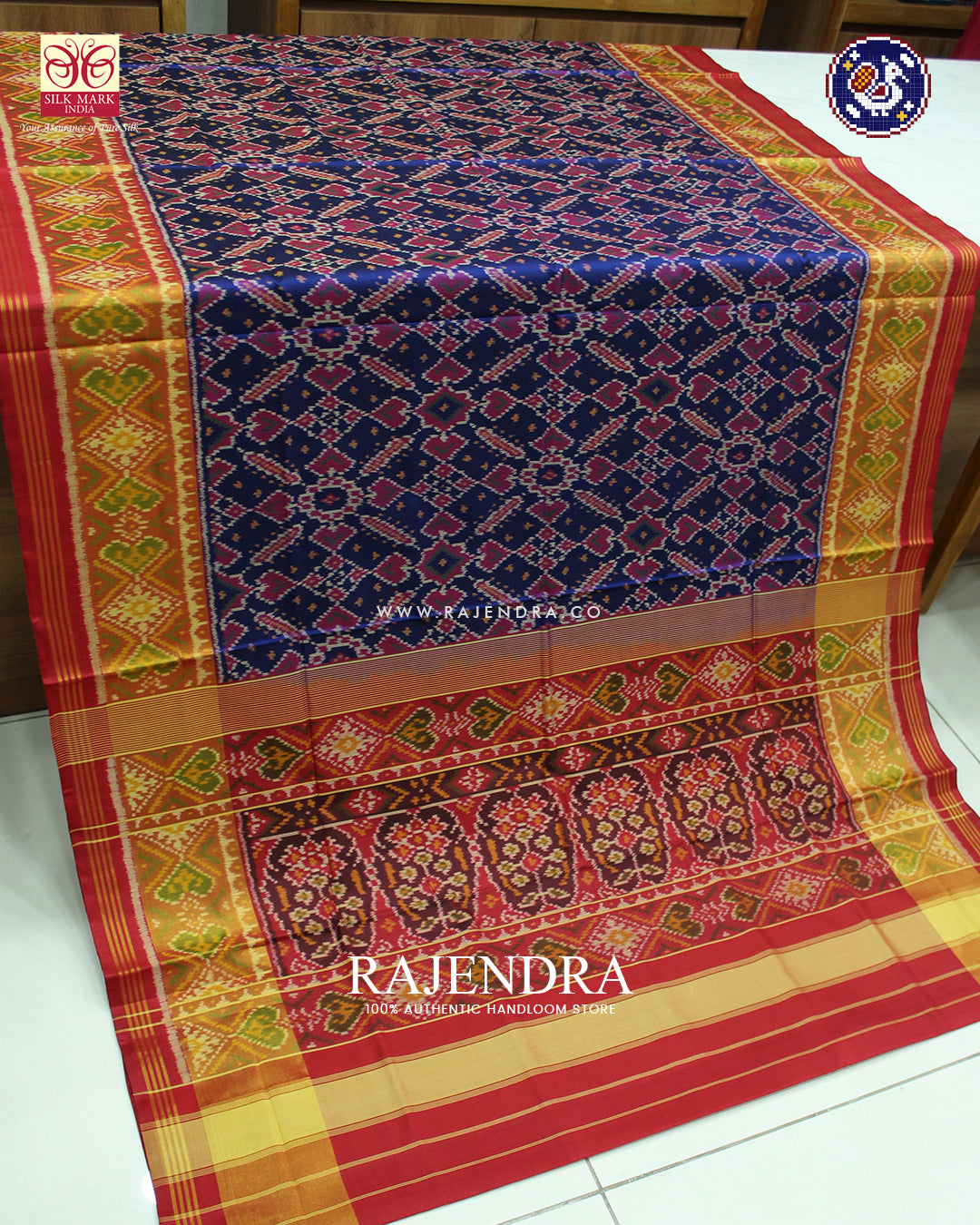 Traditional ManekchowkDesign Red and Blue Rajkot Patola Saree