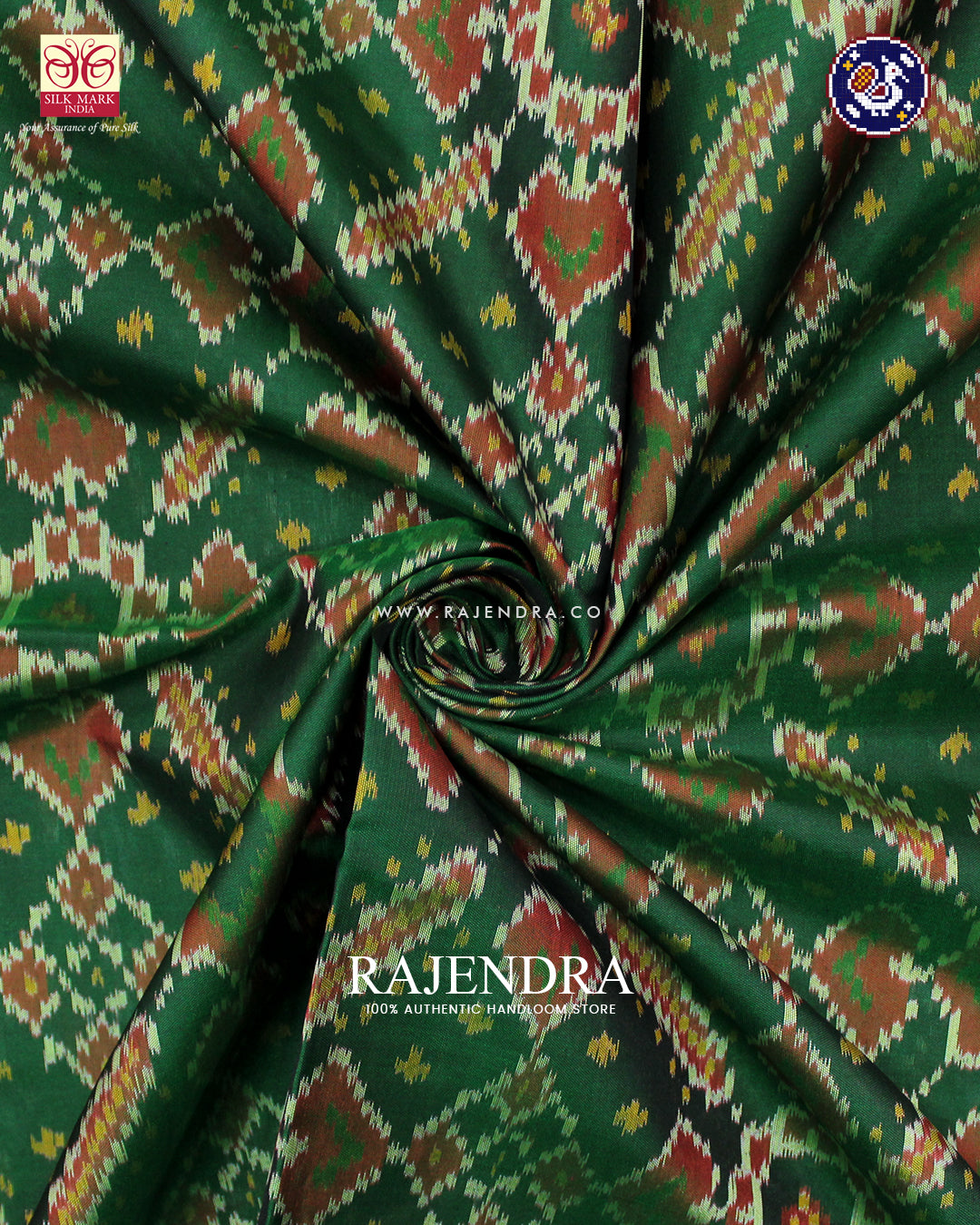 Traditional Manekchowk Design Red and Green Rajkot Patola Saree