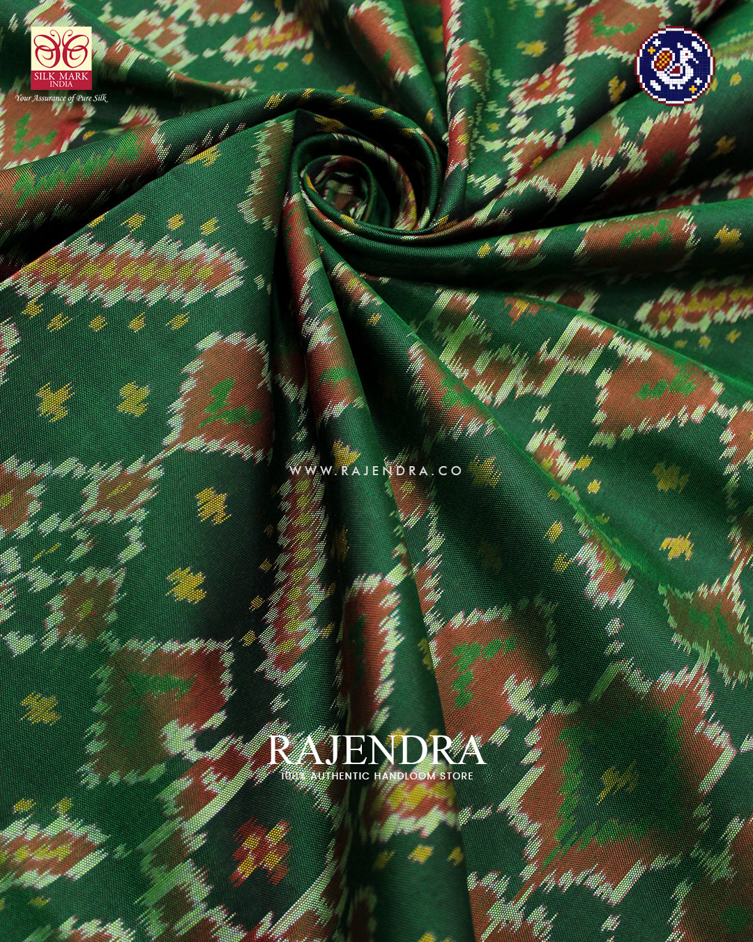 Traditional Manekchowk Design Red and Green Rajkot Patola Saree