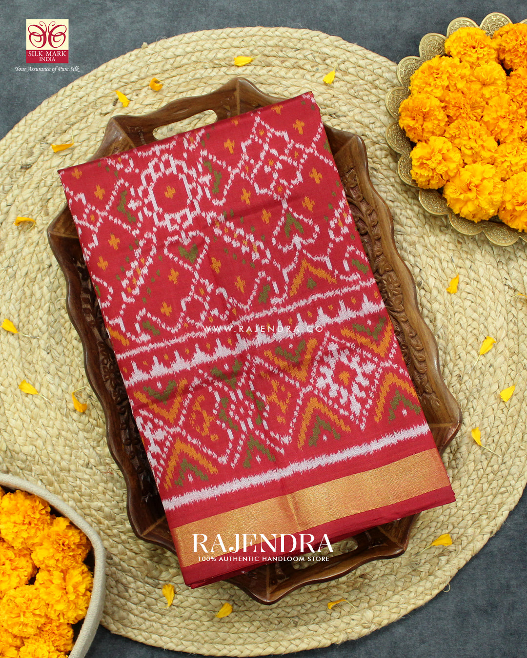 Traditional Manekchowk Design Red Single Ikat Rajkot Patola Saree