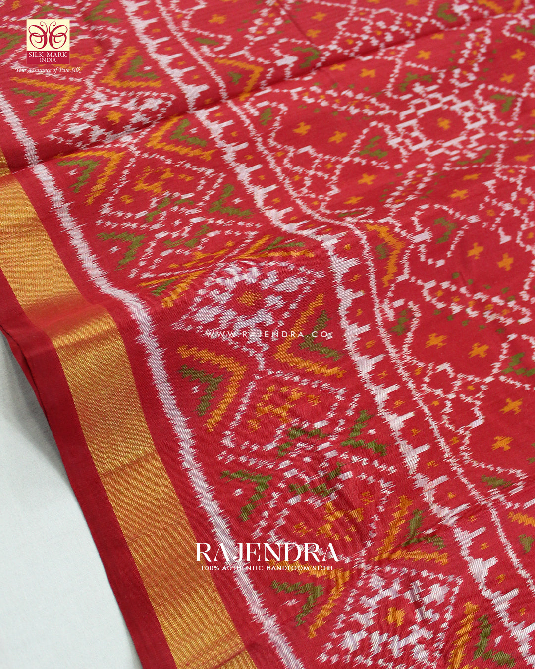 Traditional Manekchowk Design Red Single Ikat Rajkot Patola Saree