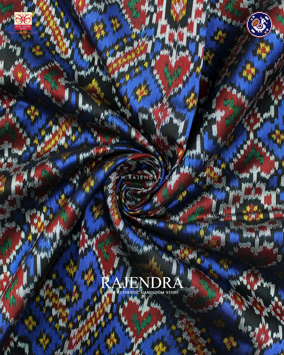 Traditional Manekchowk Design Red and Blue Ikat Rajkot Patola Dupatta