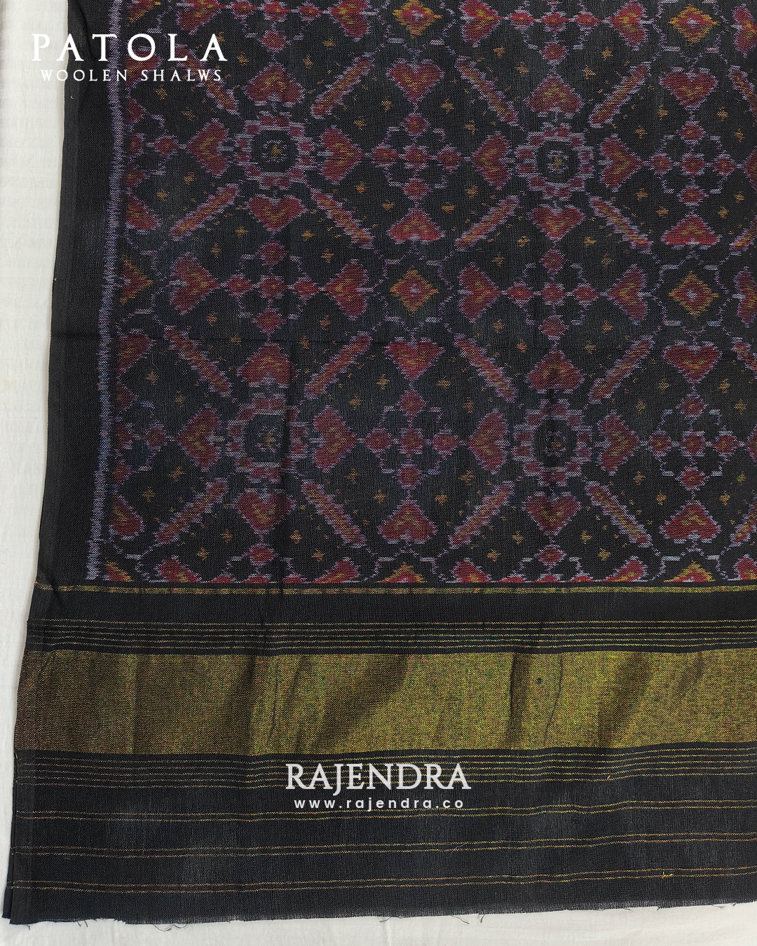 Handwoven Manekchowk Bhat Black Woolen Patola Shawls