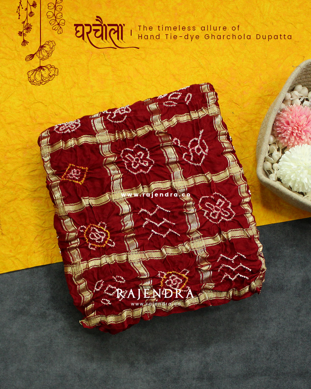 Traditional Hand Tie-dye Pure Gaji Silk Gharchola Bandhani Dupatta