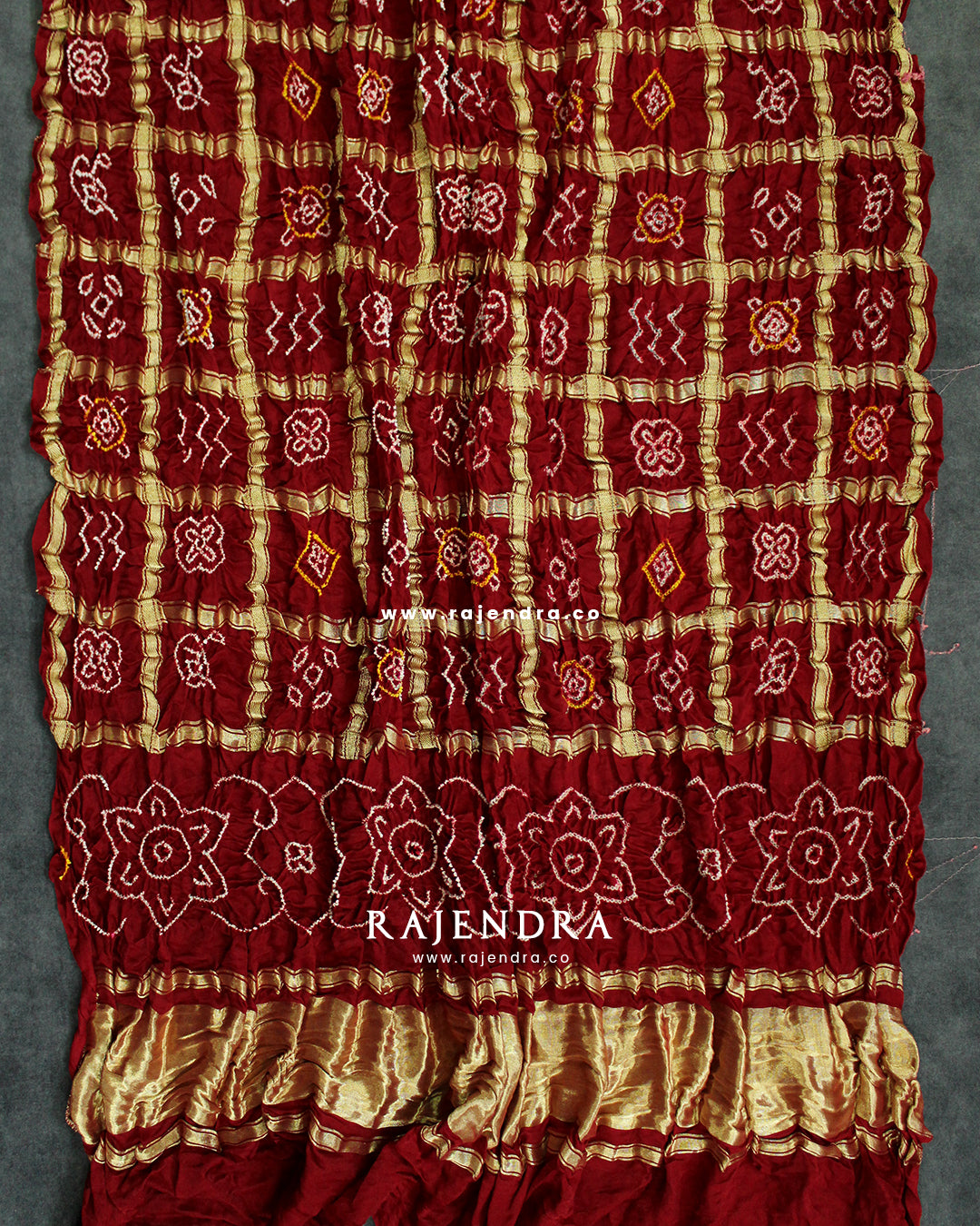 Traditional Hand Tie-dye Pure Gaji Silk Gharchola Bandhani Dupatta