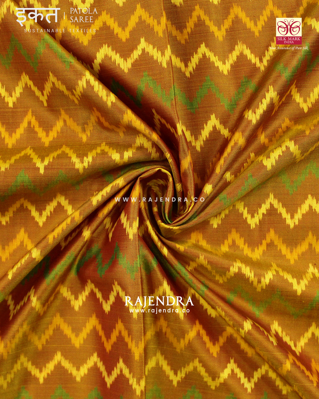 Exclusive Laheriya Design Maroon mustard Single Ikat Rajkot Patola Saree