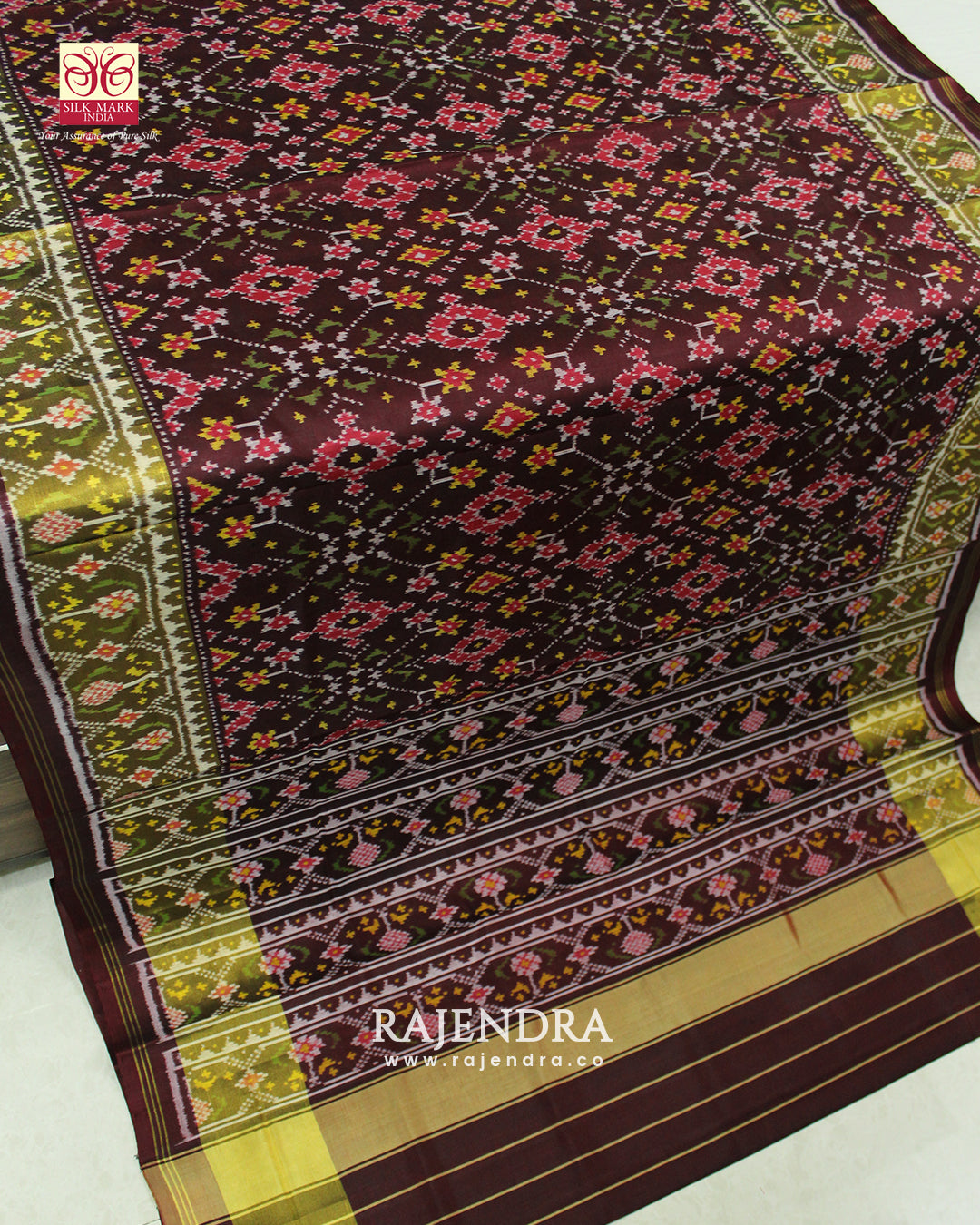 Traditional Navratna Bhat Maroon Single Ikat Rajkot Patola Saree