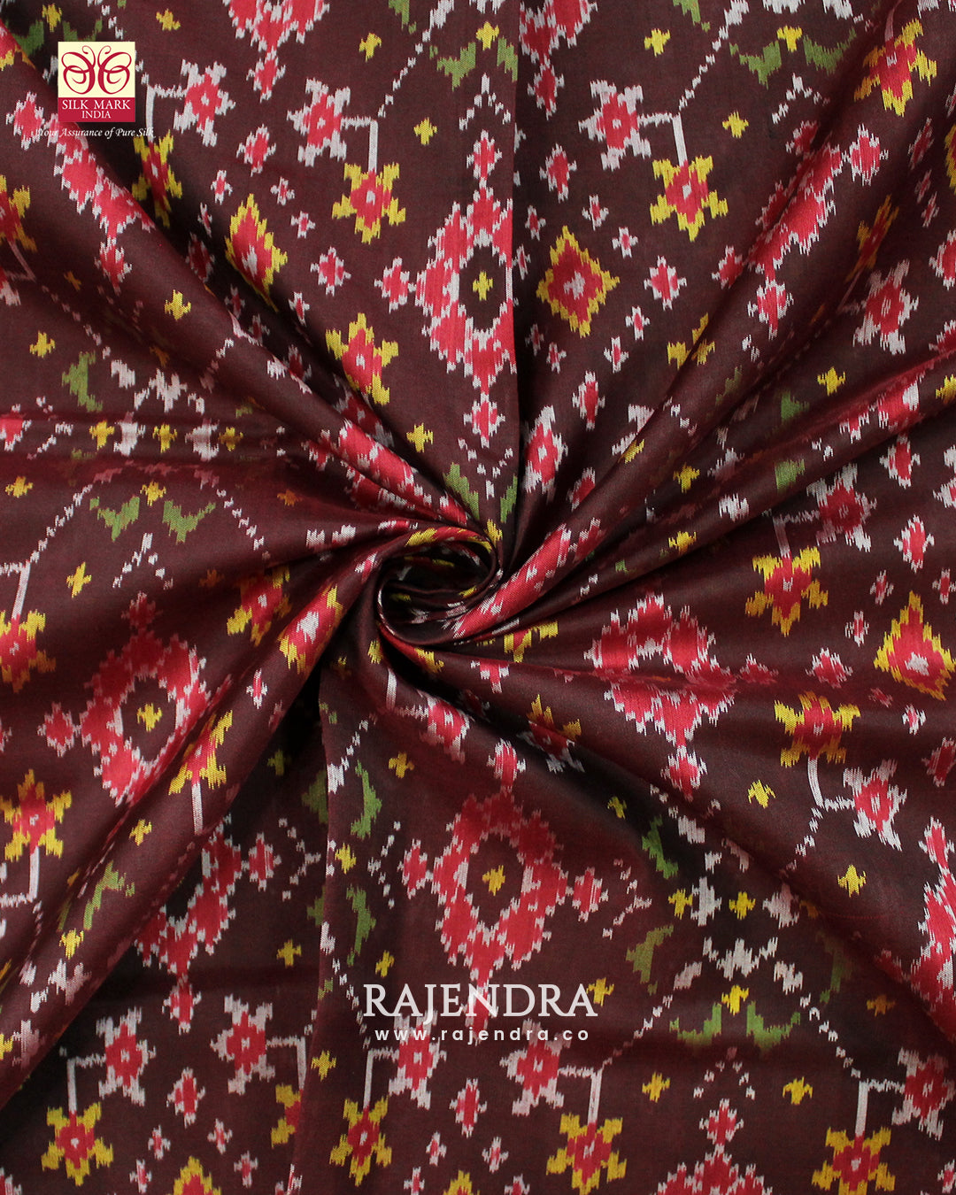 Traditional Navratna Bhat Maroon Single Ikat Rajkot Patola Saree
