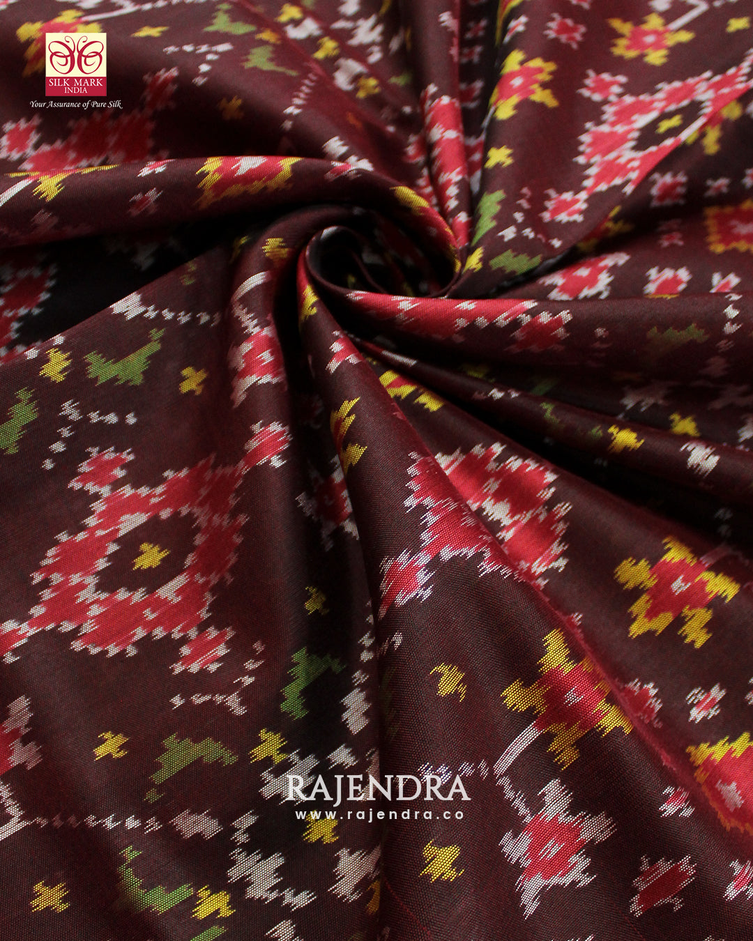 Traditional Navratna Bhat Maroon Single Ikat Rajkot Patola Saree