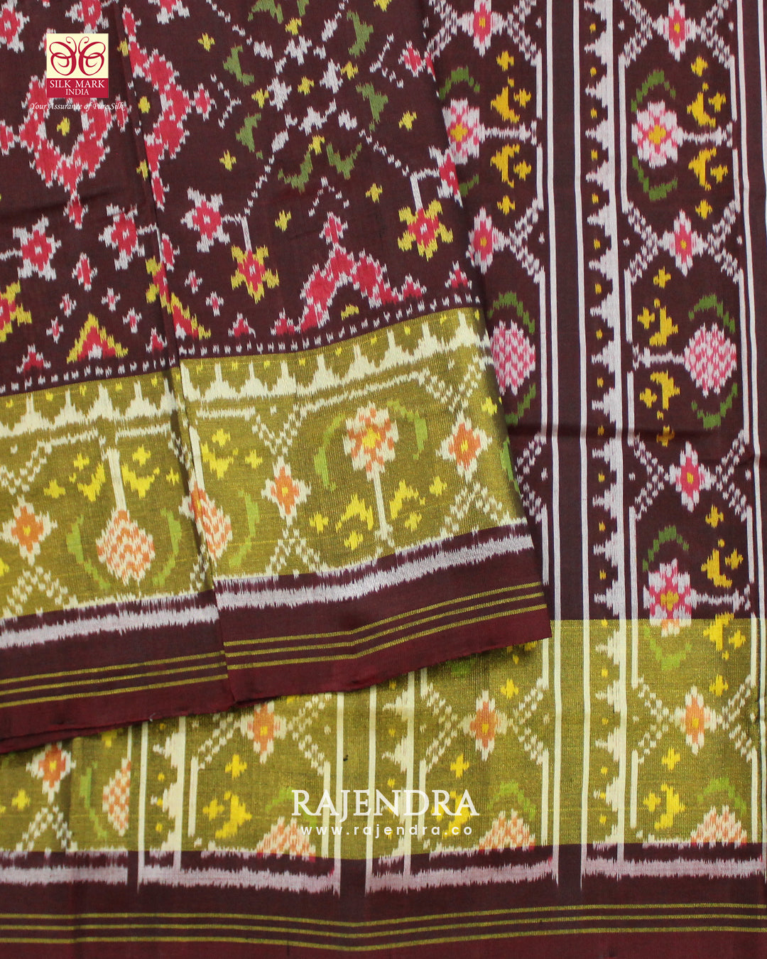 Traditional Navratna Bhat Maroon Single Ikat Rajkot Patola Saree