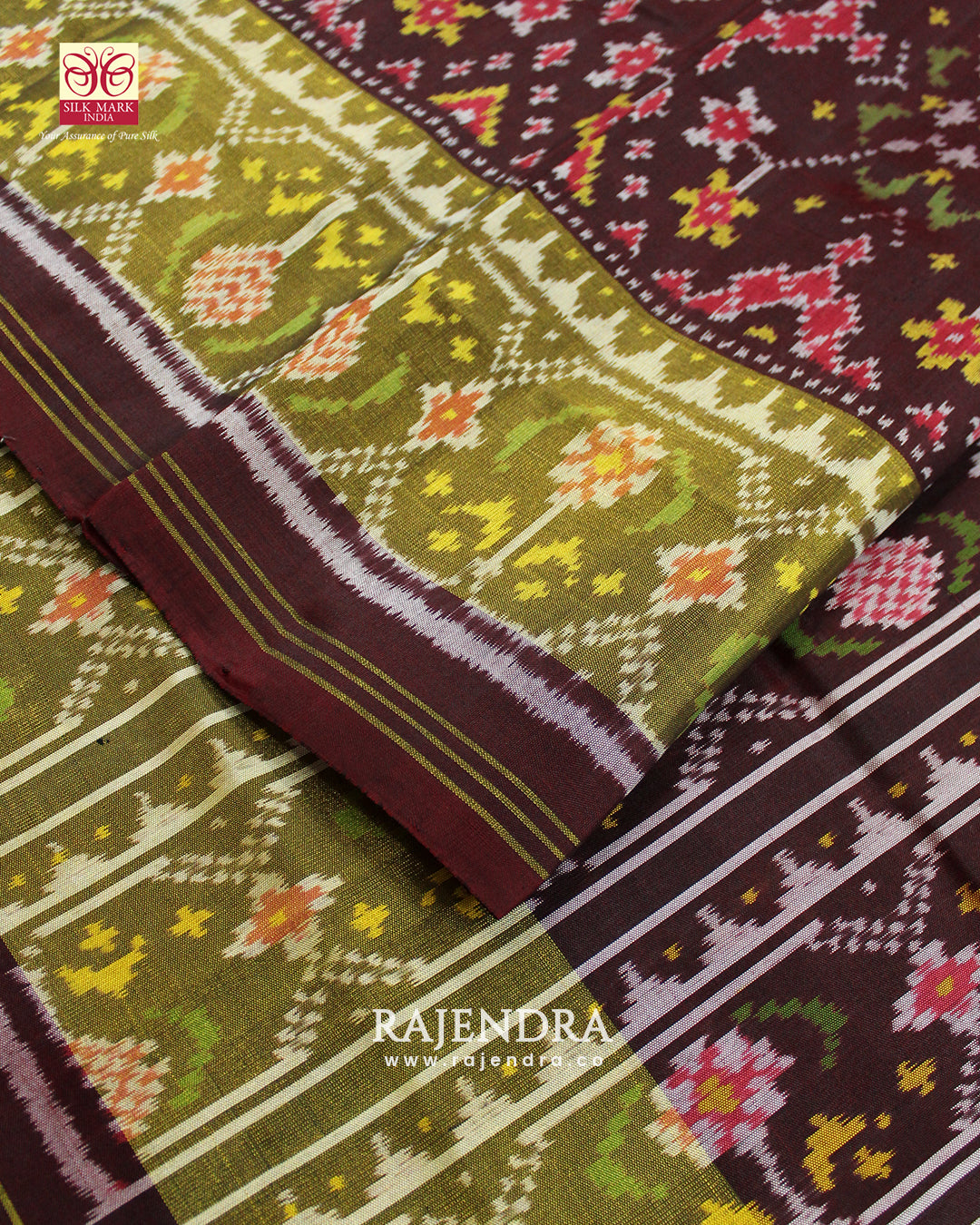 Traditional Navratna Bhat Maroon Single Ikat Rajkot Patola Saree