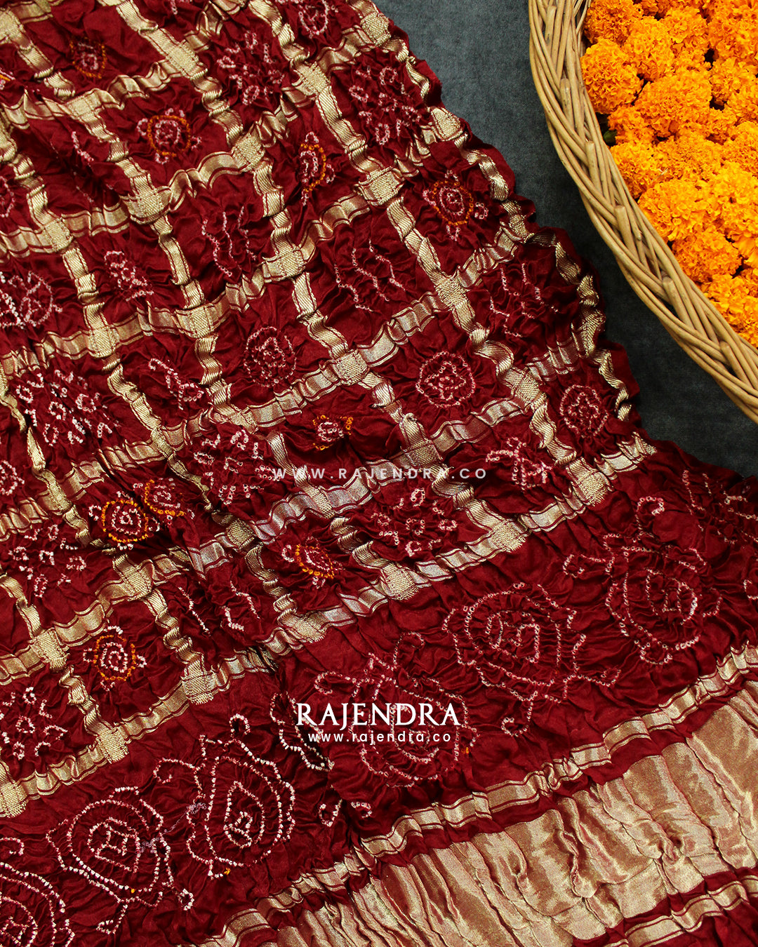 Traditional Maroon Red Pure Gaji Silk Gharchola Bandhani Dupatta