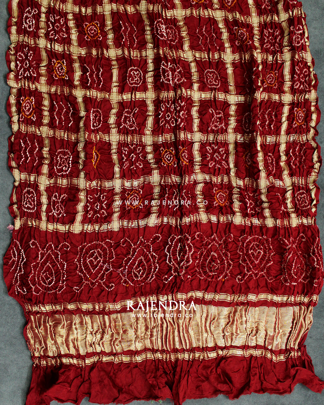 Traditional Maroon Red Pure Gaji Silk Gharchola Bandhani Dupatta