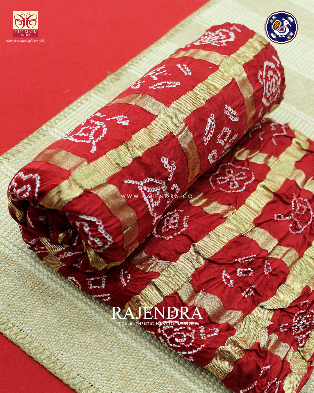 Traditional Pure Gaji Silk Dark Red Gharchola Bandhani Saree
