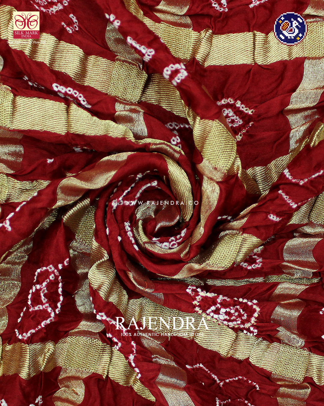Traditional Pure Gaji Silk Dark Red Gharchola Bandhani Saree