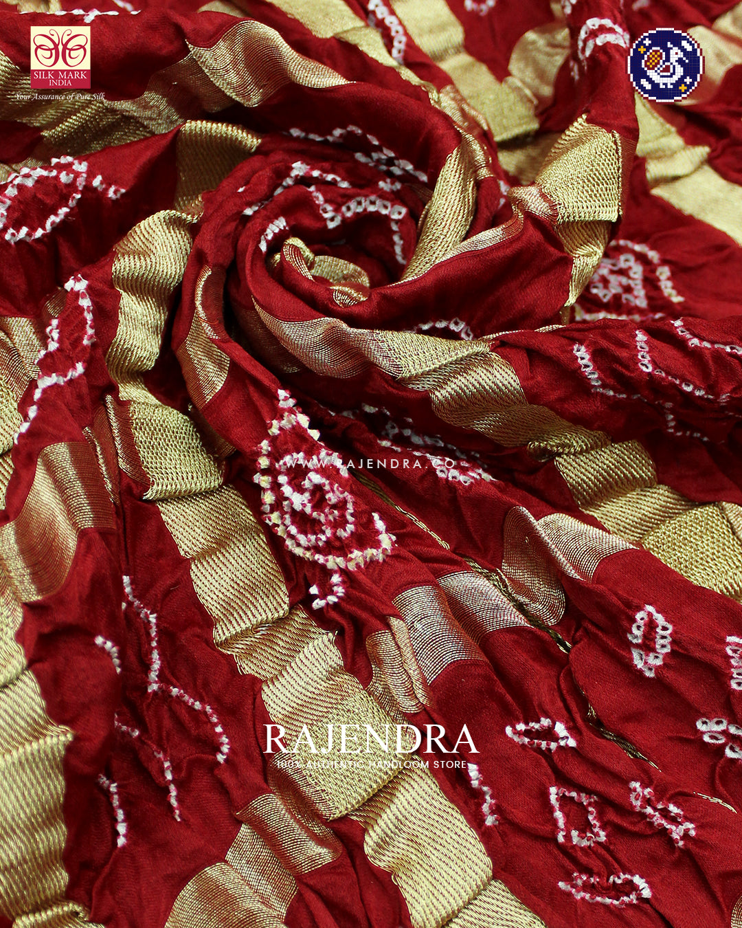 Traditional Pure Gaji Silk Dark Red Gharchola Bandhani Saree