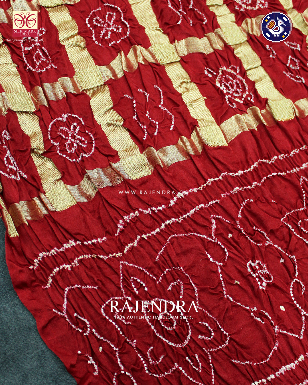 Traditional Pure Gaji Silk Dark Red Gharchola Bandhani Saree