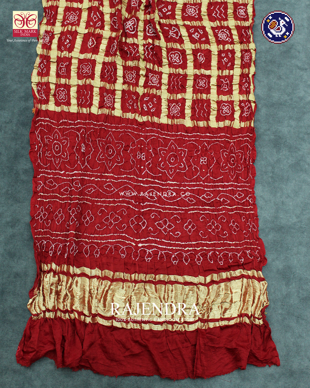 Traditional Pure Gaji Silk Dark Red Gharchola Bandhani Saree