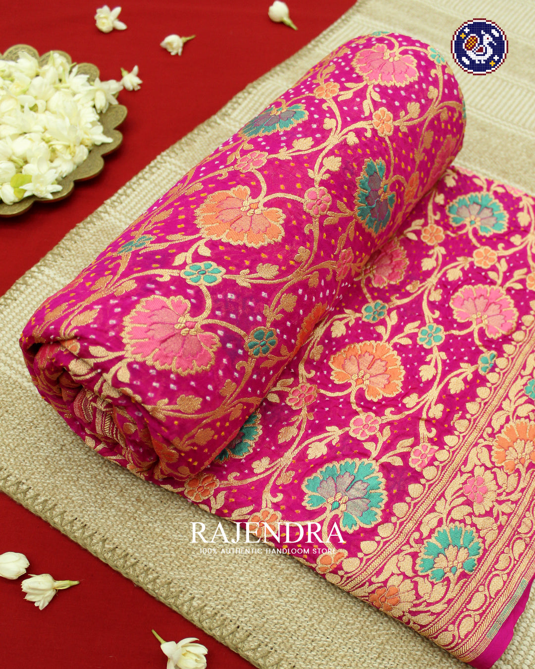 Traditional Meenakari Khadi Georgette Pink Banarasi Bandhani Saree