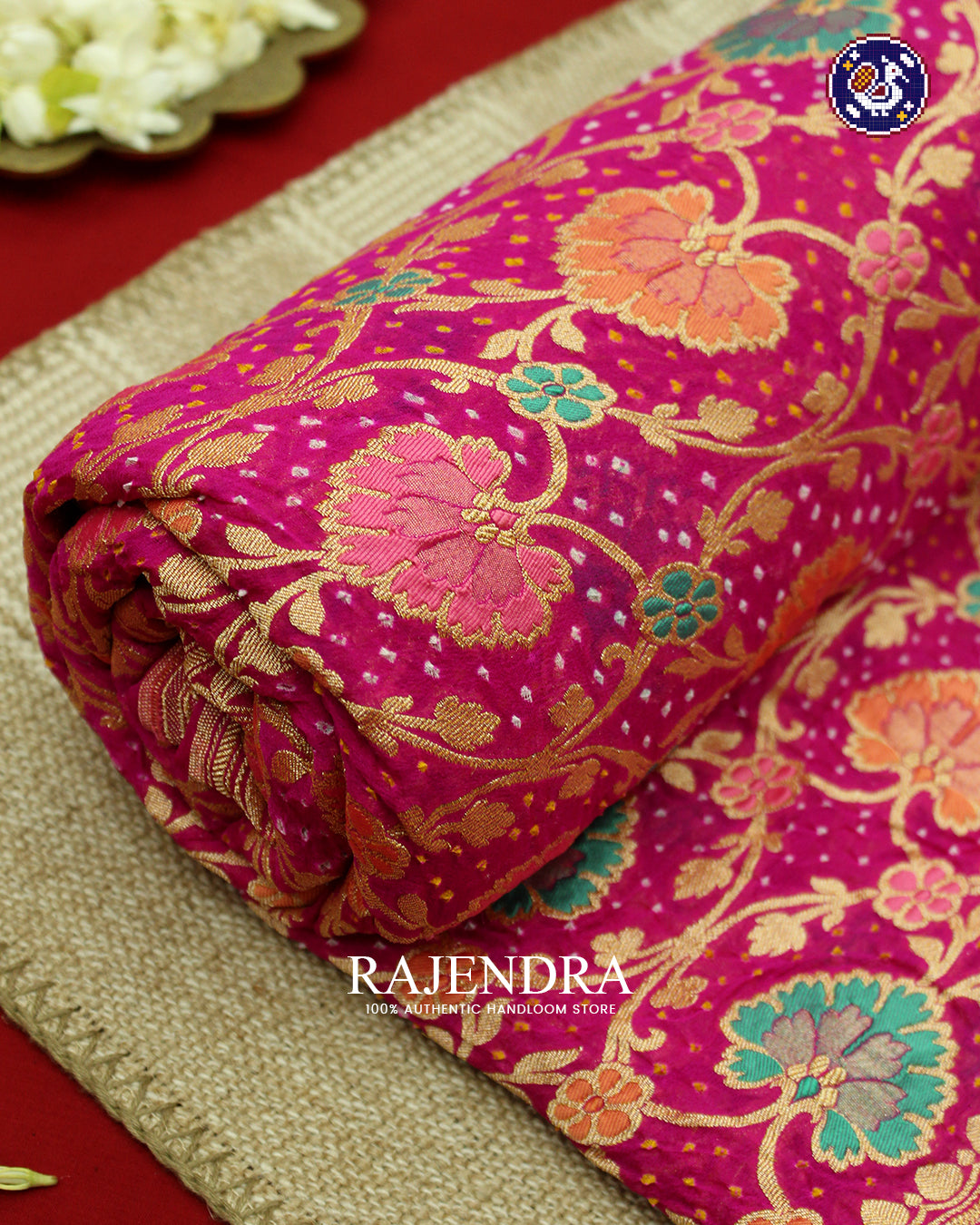 Traditional Meenakari Khadi Georgette Pink Banarasi Bandhani Saree
