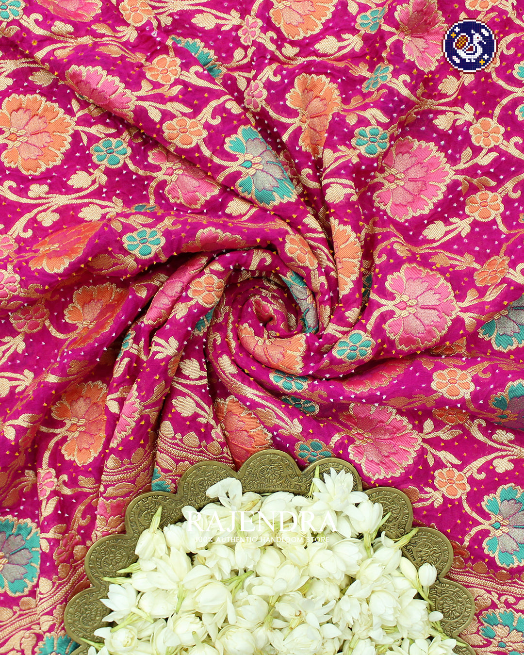 Traditional Meenakari Khadi Georgette Pink Banarasi Bandhani Saree
