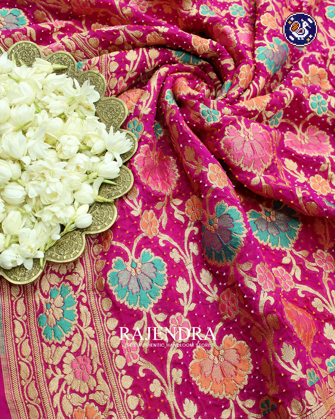 Traditional Meenakari Khadi Georgette Pink Banarasi Bandhani Saree