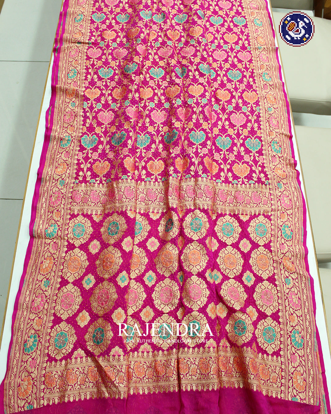 Traditional Meenakari Khadi Georgette Pink Banarasi Bandhani Saree