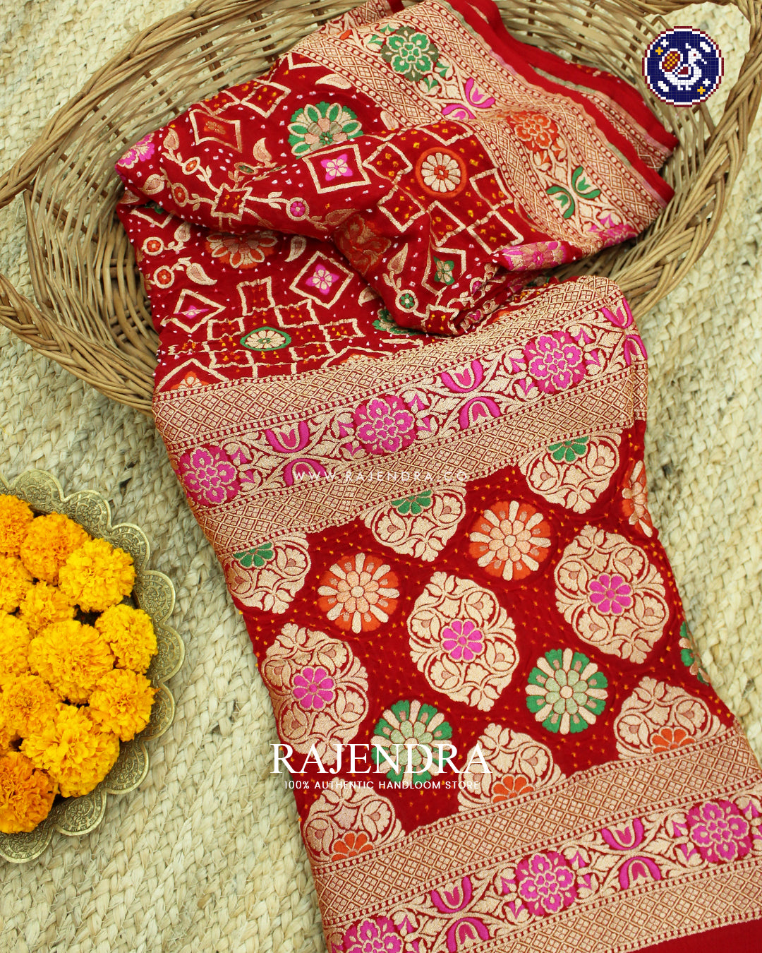 Traditional Meenakari Red Banarasi Bandhani Dupatta