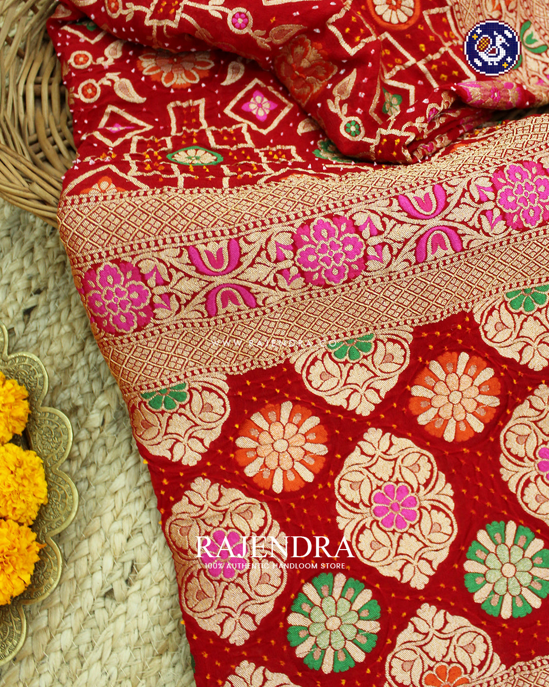 Traditional Meenakari Red Banarasi Bandhani Dupatta