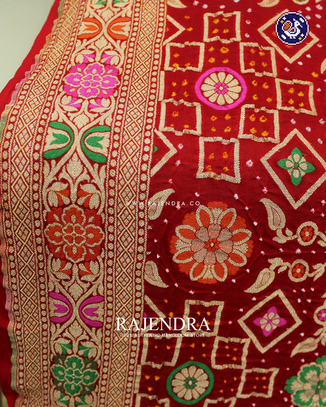Traditional Meenakari Red Banarasi Bandhani Dupatta