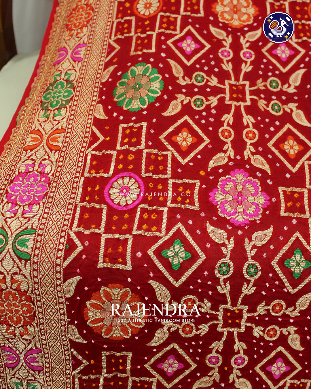 Traditional Meenakari Red Banarasi Bandhani Dupatta