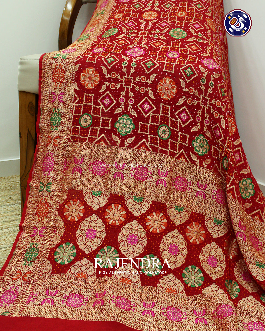 Traditional Meenakari Red Banarasi Bandhani Dupatta