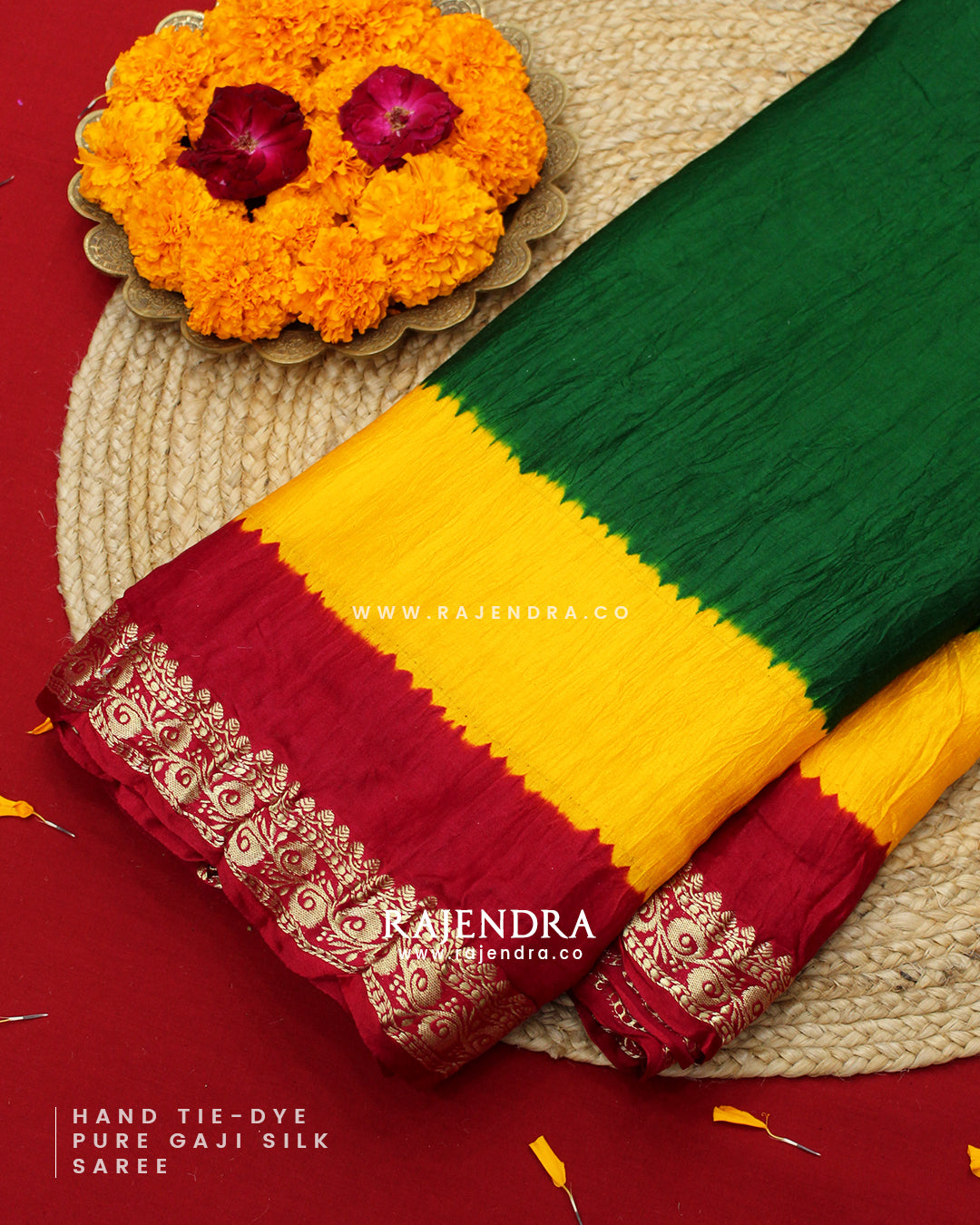 Exclusive Hand Tie-Dye Multicolor Pure Gaji Silk Saree