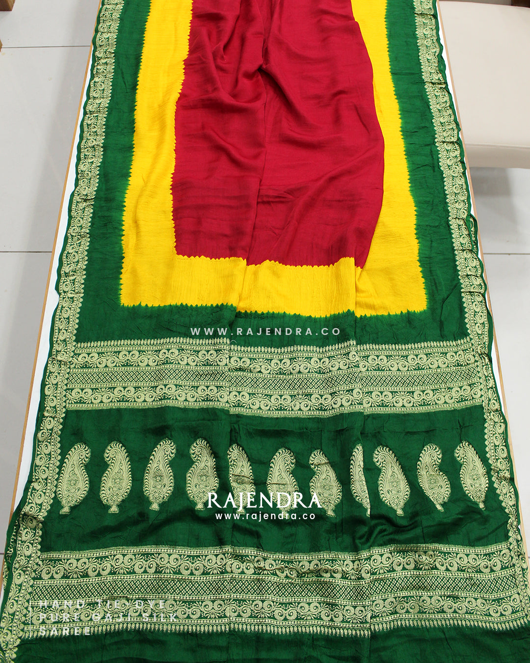 Exclusive Hand Tie-Dye Multicolor Pure Gaji Silk Saree