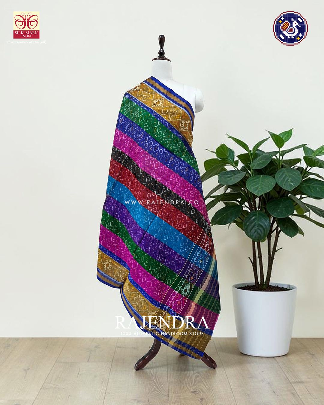 Traditional Bandhani Design Multicolor Single Ikat Rajkot Patola Dupatta