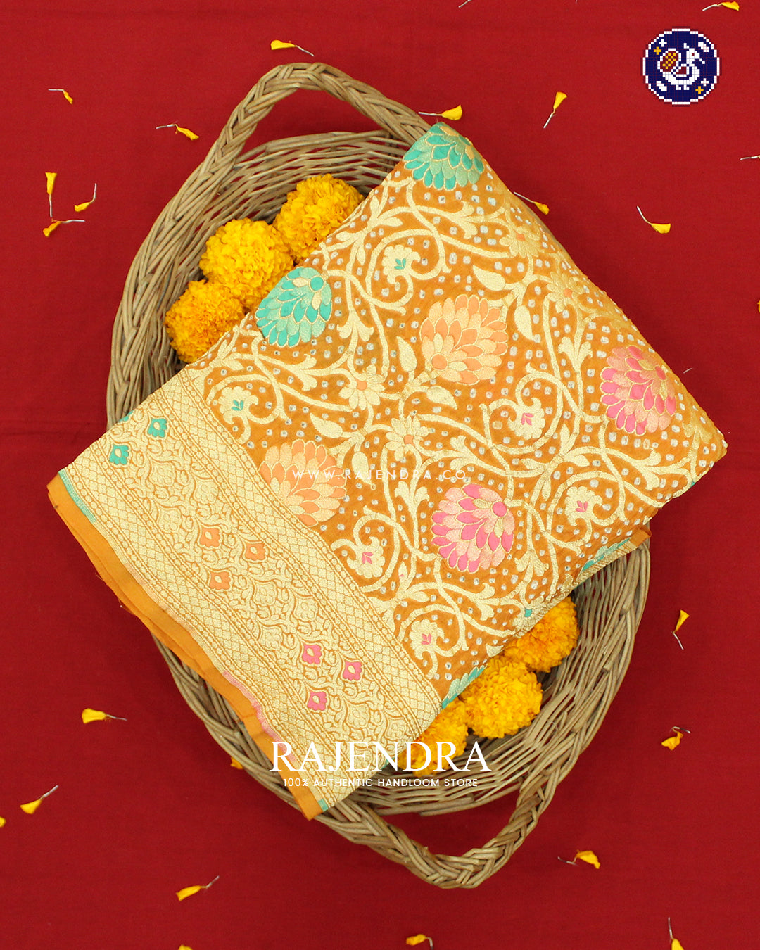 Traditional Meenakari Mustard Yellow Pure Georgette Banarasi Bandhani Saree