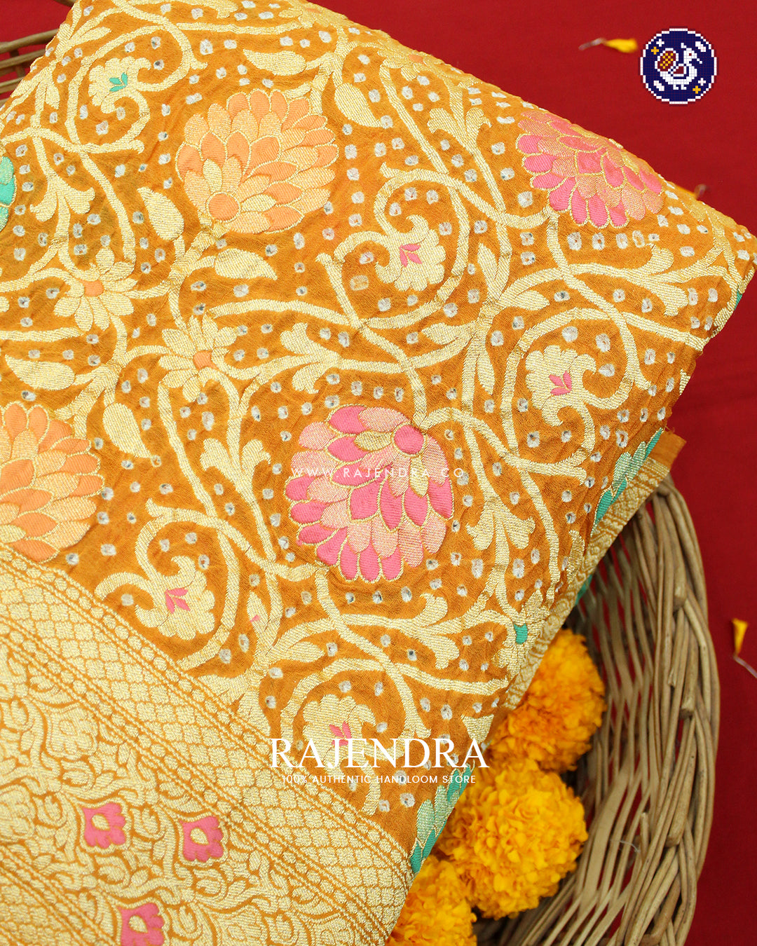 Traditional Meenakari Mustard Yellow Pure Georgette Banarasi Bandhani Saree