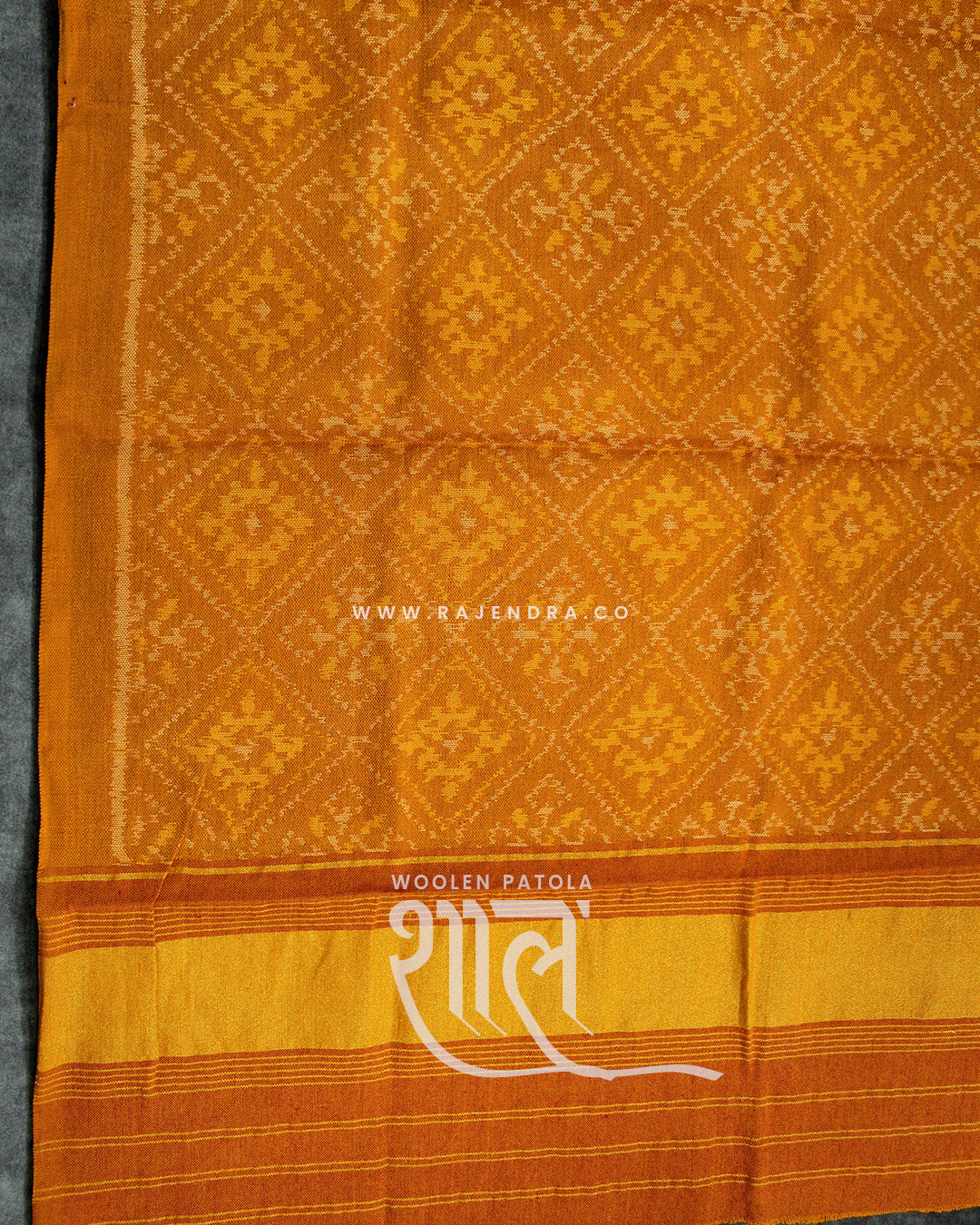 Handwoven Panchanda Design Light Mustard Yellow Woolen Patola Shawls